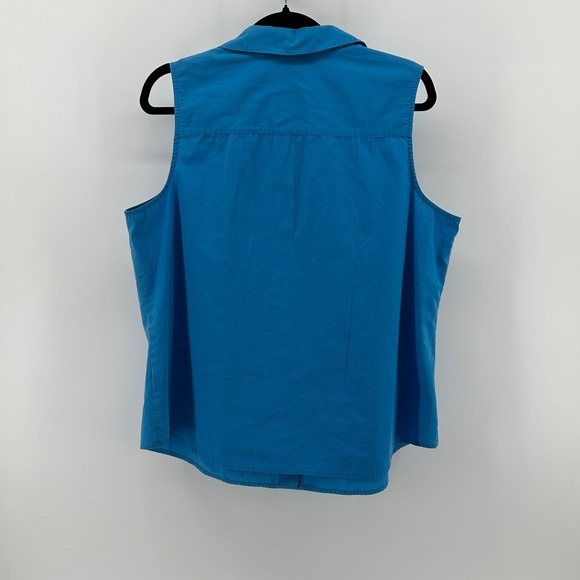 Basic Editions Teal Blue Sleeveless Button Down Shirt 18W 90s Coastal Preppy - Picture 7 of 8